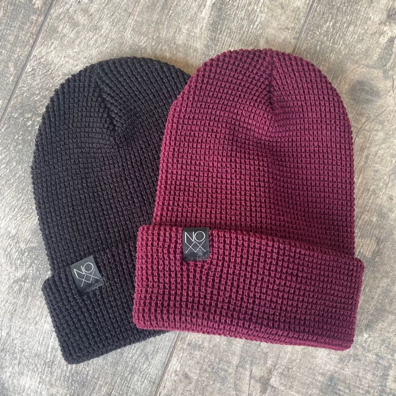 Cuffed Waffle Knit Beanies - Beanies