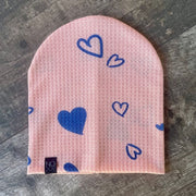 Peach w/Royal Hearts | Waffle Knit Beanie - Beanies